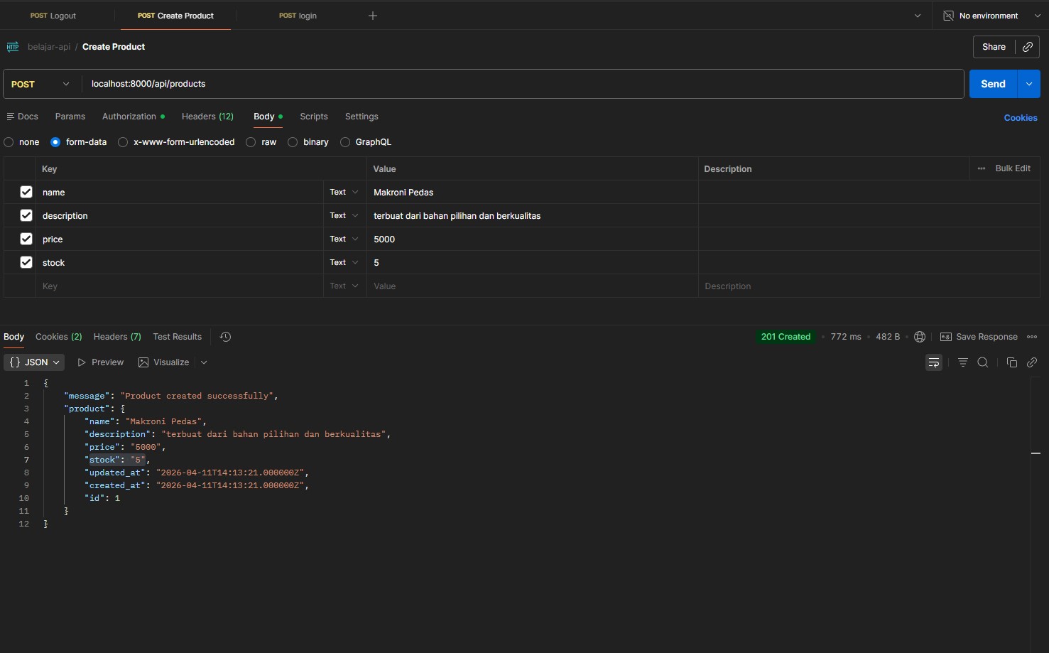 Body Request Create Product