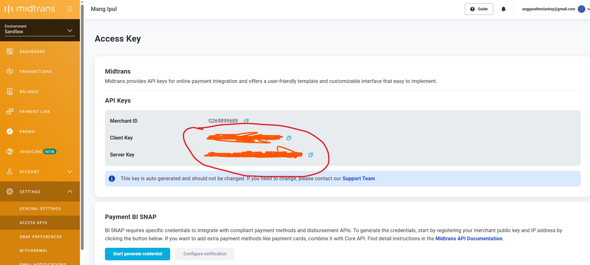 Midtrans Access Keys
