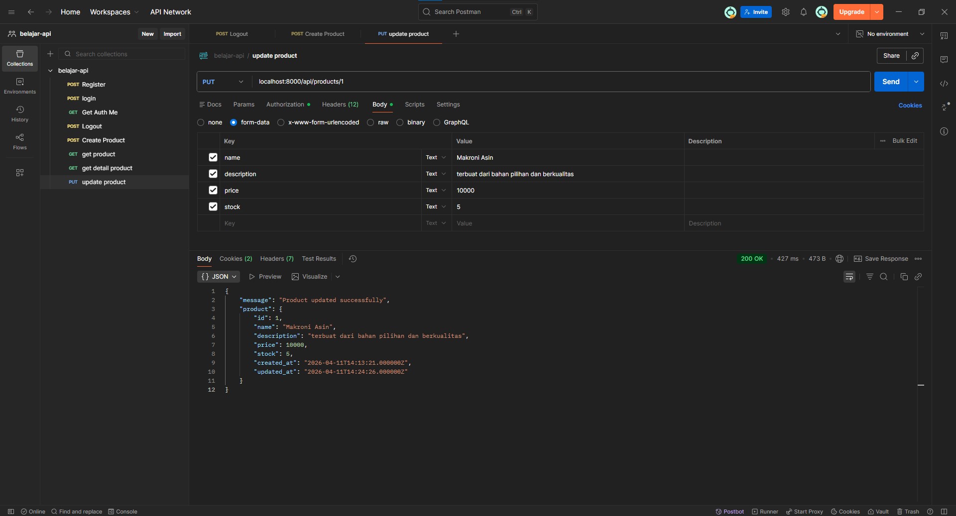 Body Request Update Product